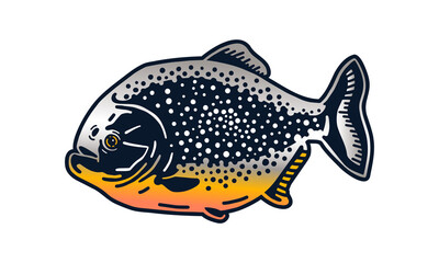 Piranha head illustration, vector, hand drawn, isolated on light background.