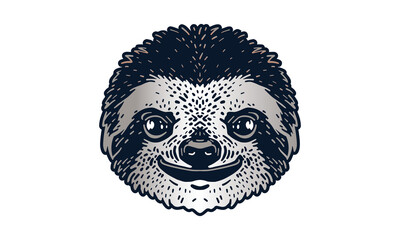 Sloth head illustration, vector, hand drawn, isolated on light background.