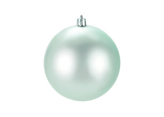 Green Christmas ball isolated on white background. Happy New Year baubles bombs bulbs colorful decoration. Xmas glass ball. Poster, banner, cover card, brochure design for christmas tree.