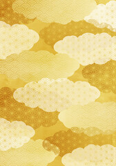 和柄の雲の金色のベクターイラスト背景