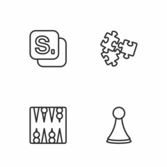 Fototapeta premium Set line Chip for board game, Backgammon, Bingo and Puzzle pieces toy icon. Vector
