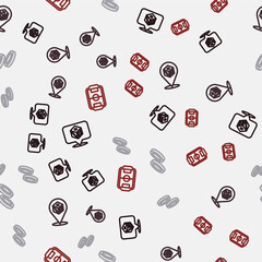 Set line Game dice, Checker game chips and Table football on seamless pattern. Vector