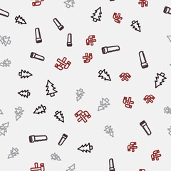 Set line Tree, Hand saw, and Crossed hammer on seamless pattern. Vector