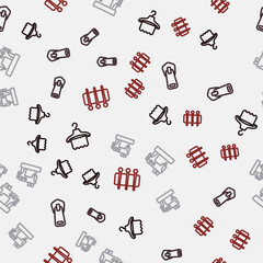 Set line Hanger wardrobe, Zipper, Sewing machine and Needle for sewing on seamless pattern. Vector