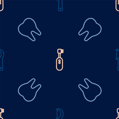 Set line Dental floss, Tooth and Electric toothbrush on seamless pattern. Vector