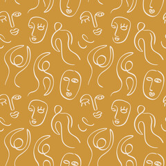 One line drawing human figures seamless pattern