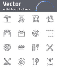 Set of vector auto repair shop line icons isolated