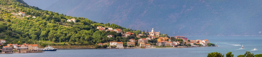 Fototapeta na wymiar View to blue Boka Kotorska Bay in Montenegro