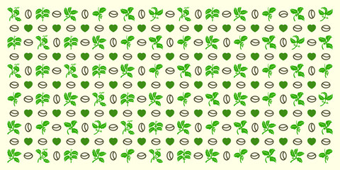 Seamless geometric pattern with hearts and leaves. Vector wallpaper background