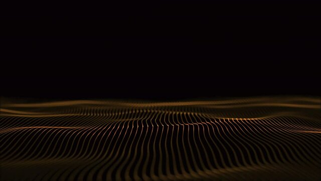 Golden Lines Particles Wave On Black Background . 4K Abstract Pattern Seamless loop	