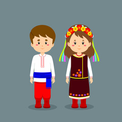 Couple Character Wearing Ukraine National Dress