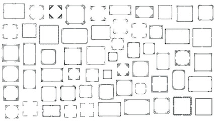 Big Set Black Simple Line Frame Collection Doodle Square Floral Frame Elements Vector Design Style Sketch Isolated Illustration For Banner