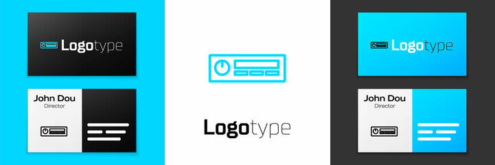 Blue line Car Audio icon isolated on white background. Fm radio car audio icon. Logo design template element. Vector