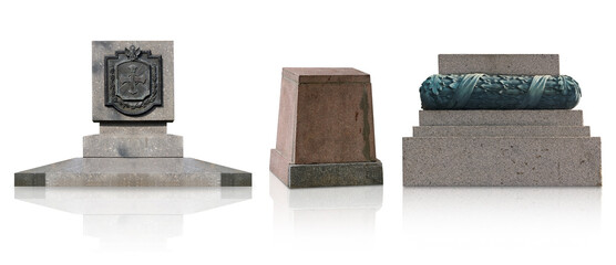 Granite pedestal isolated on a white background. Design element with clipping path