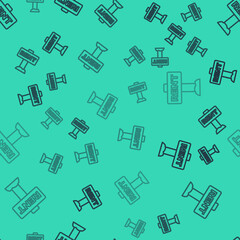 Black line Hanging sign with text Rent icon isolated seamless pattern on green background. Signboard with text For Rent. Vector