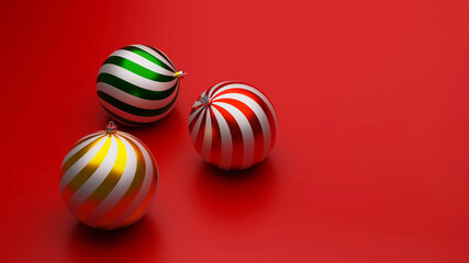 Fototapeta na wymiar 3d rendering of 3 ball ornaments to decorate christmas and new year on red background 