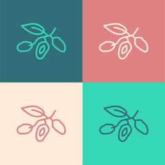 Pop art line Date fruit icon isolated on color background. Vector