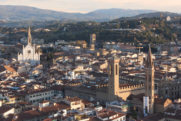 Firenze. Veduta di Palazzo Vecchio e della Basilica di Santa Croce dal Campanile di Giotto.