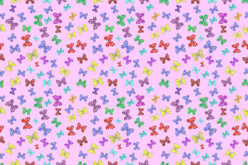Obraz premium Seamless pattern with interesting doodles on colorfil background. Pano. Raster illustration.