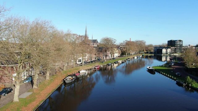 4k aerial video of historic village Woerden in the netherlands