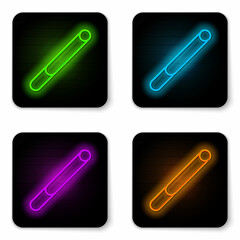 Glowing neon line Cigarette icon isolated on white background. Tobacco sign. Smoking symbol. Black square button. Vector