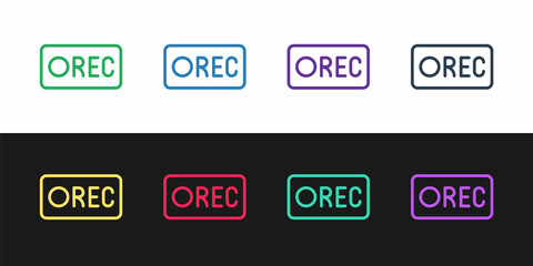 Set line Record button icon isolated on black and white background. Rec button. Vector