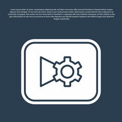 Blue line Music or video settings button icon isolated on blue background. Vector