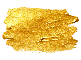 Real watercolor gold paint smear stroke stain. Abstract gold glittering textured background.