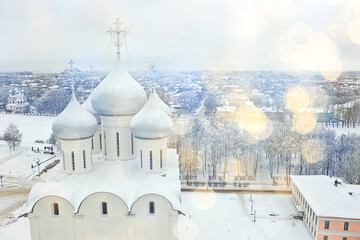 Obraz premium Vologda cathedral winter landscape aerial view from drone