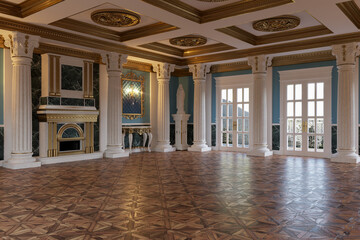 3d render of the interior of the hall in a classic style