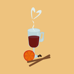 Traditional winter hot drink. Christmas mulled wine with spices and fruits.