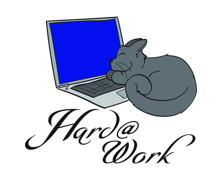 Cat sleeping on a laptop cartoon