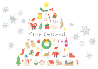 雪の結晶とクリスマスイラストセット 手描き