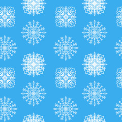 Seamless pattern with stylized textural Snowflakes illustration in blue