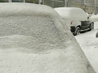 Natural disasters, snow storm with heavy snow paralyzed the city. Kolaps. Snow covered the cyclone Europe