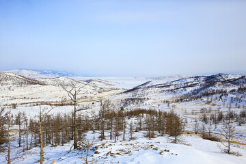 winter landscape olkhon island, lake baikal travel russia