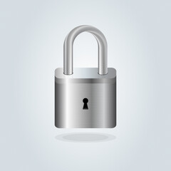 metal secure door lock, 3d realistic vector illustration, Silver or chrome padlock