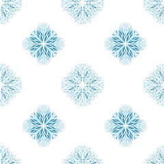 Seamless pattern with stylized textural Snowflakes illustration in blue