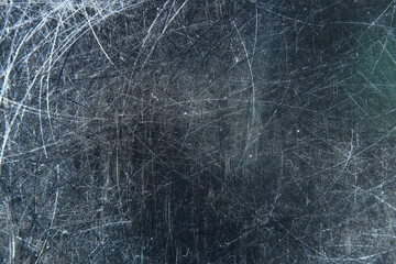 metal scratches blue background abstract / empty blank frame scratches on metal