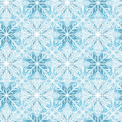 Seamless pattern with stylized textural Snowflakes illustration in blue