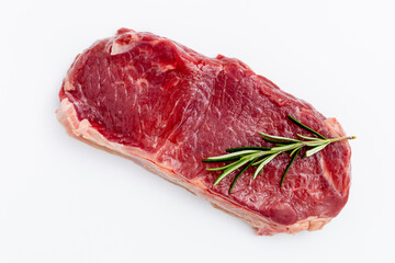 Fresh raw steaks on white background.