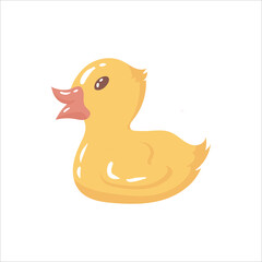 A bright toy for a newborn baby. Yellow rubber duck for the bath. Vector illustration isolated on white background.