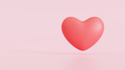 Heart red on pink background, 3D render illustration.