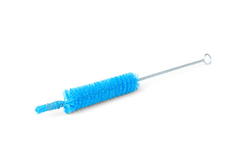 Blue brush for washing dishes isolated on white background.