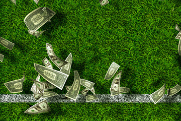 Green grass with dollar bills. Gambling thoughts.