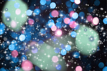 purple bokeh on a dark background with shimmering glitter, disco background, shiny texture, beautiful blurred circles on a dark background, twinkling stars among shiny bocque