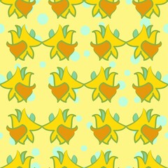Cute And Fun Daffodil Flower head Repeat Pattern In Orange And Yellow