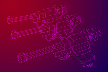 German world war military firearm pistol. Wireframe low poly mesh vector illustration.