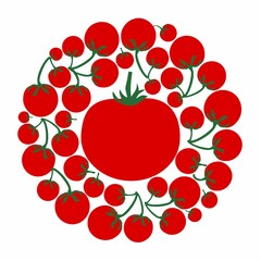Red tomatoes in a circle.. Vector flat design template. Background of food, gardening or horticulture. - 471674142
