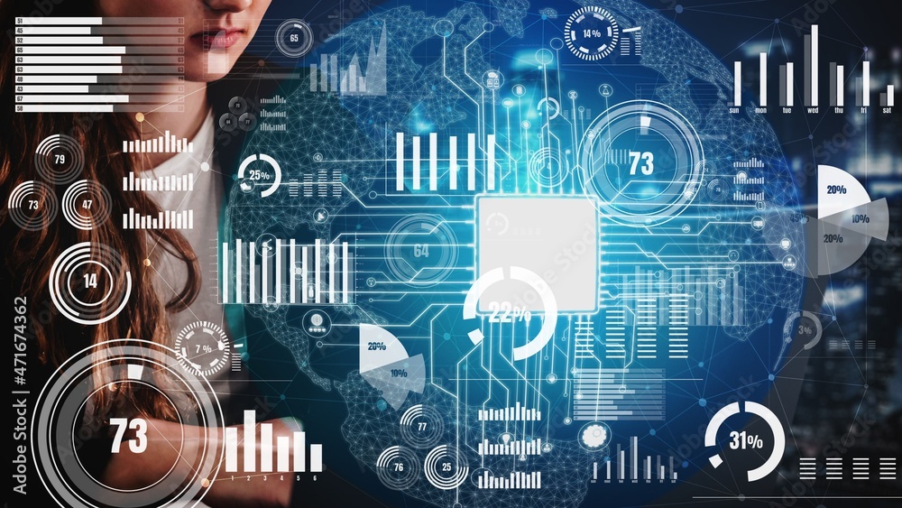 Poster conceptual business dashboard for financial data analysis . 3d render computer graphic .